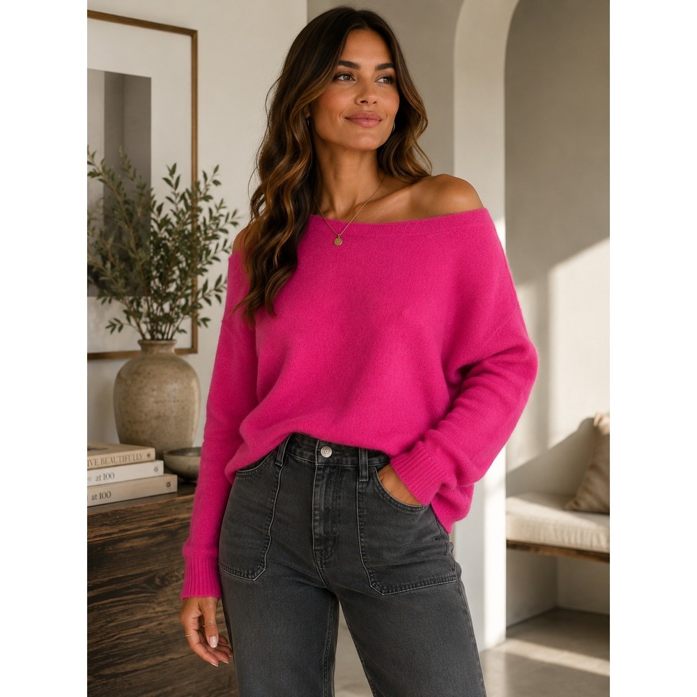 EVEREVE Sweater‎ Women XS Pink Jessie Barbiecore Off Shoulder Slouchy Dolman